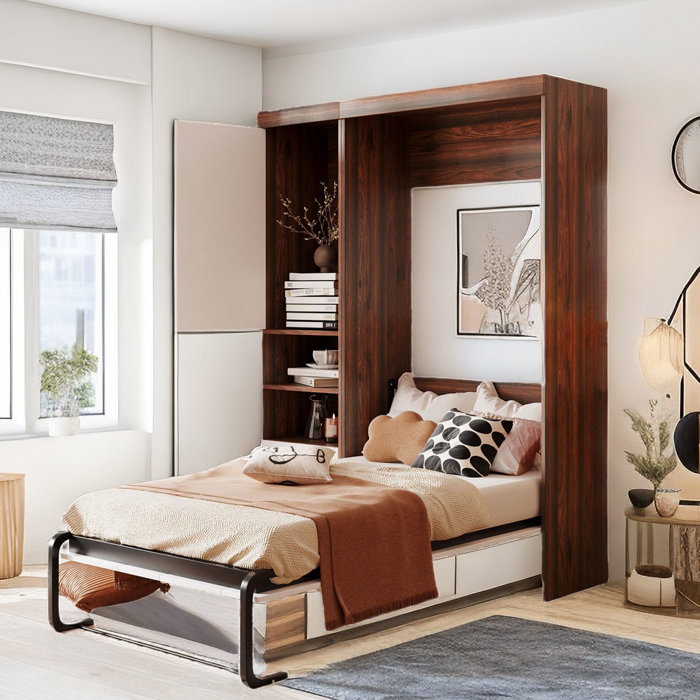 Afia Premium Collection Murphy Bed with Storage Shelves and Drawers